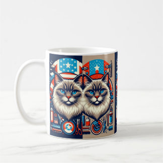 Taza De Café Gato patriótico Bandera estadounidense Mug - norte