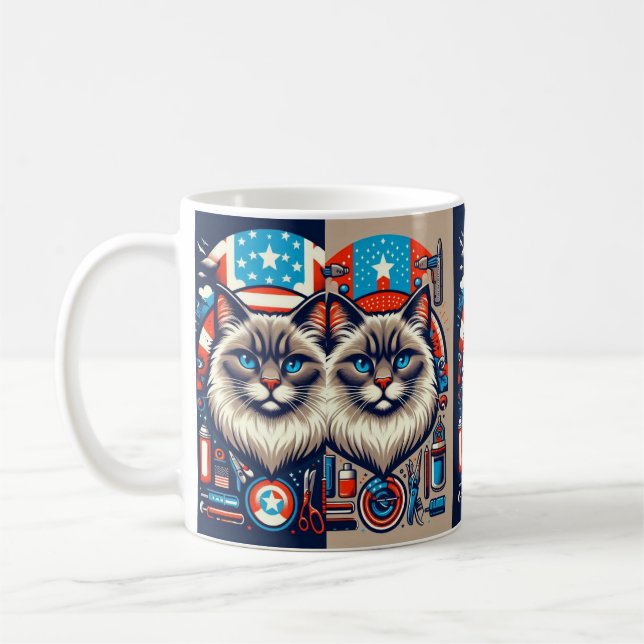 Taza De Café Gato patriótico Bandera estadounidense Mug - norte (Izquierda)