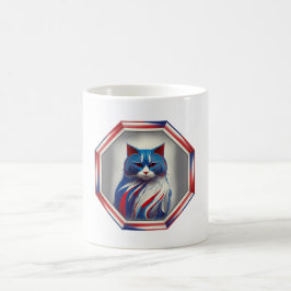 Taza De Café Gato Patriótico Rojo Blanco y Azul en Marco