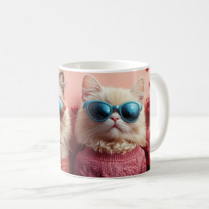 Taza De Café Gato Persa con Rosas del Corazón Día de San Valent