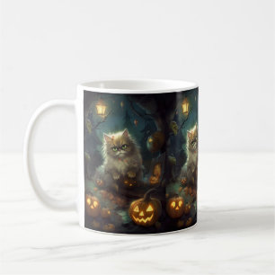 Taza De Café Gato persa de Halloween con calabazas aterradoras