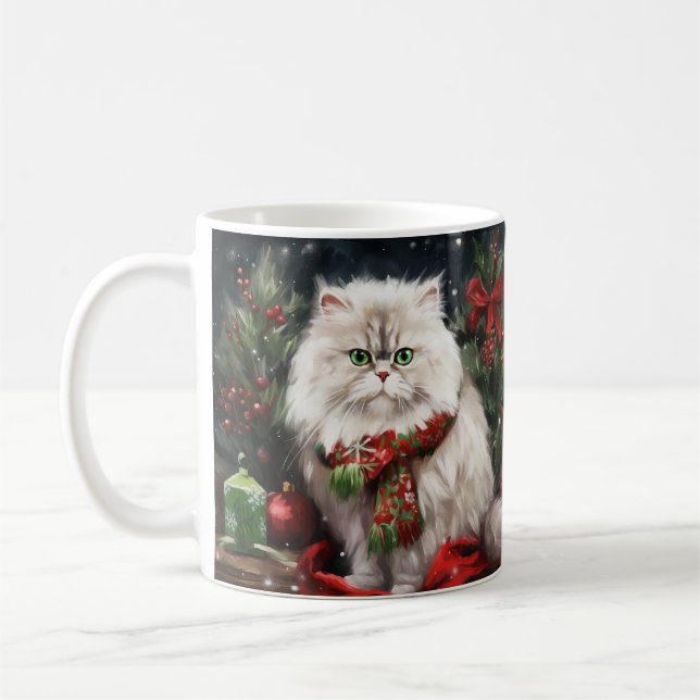 Taza De Café Gato Persa en Navidad con nieve (Izquierda)