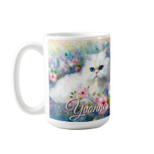 Gato Persa Ojos Azules en Flores Rosas Personaliza