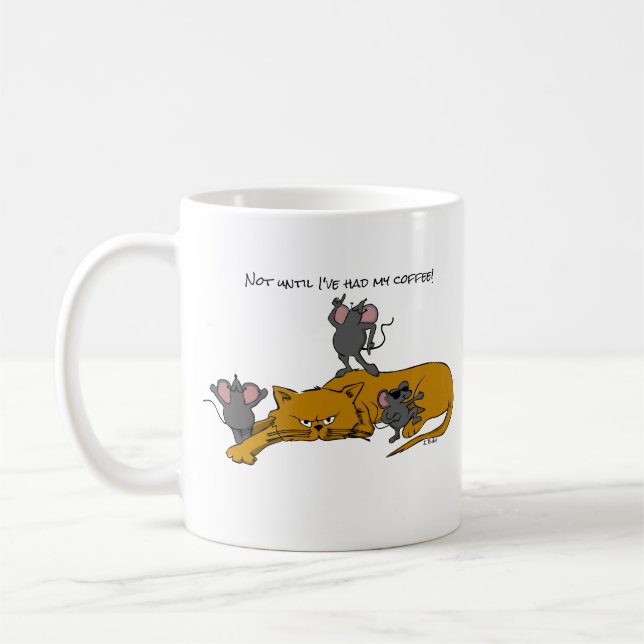 Taza De Café Gato personalizado y ratones bailando café Mug (Izquierda)