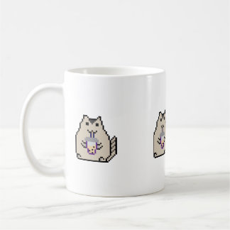 Taza De Café Gato Pixel Adorable con Bubble Tea – Estilo Retro 