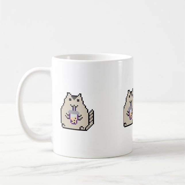 Taza De Café Gato Pixel Adorable con Bubble Tea – Estilo Retro  (Izquierda)