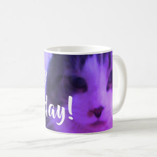 Taza De Café Gato púrpura lindo feliz de Caturday