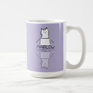 Taza De Café Gato púrpura lindo reflejo garabato nombre persona