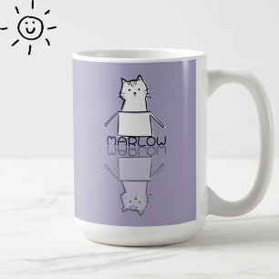 Taza De Café Gato púrpura lindo reflejo garabato nombre persona
