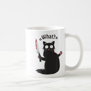 Taza De Café Gato Qué_ Gracioso Gato Negro Divertido Gato Asesi