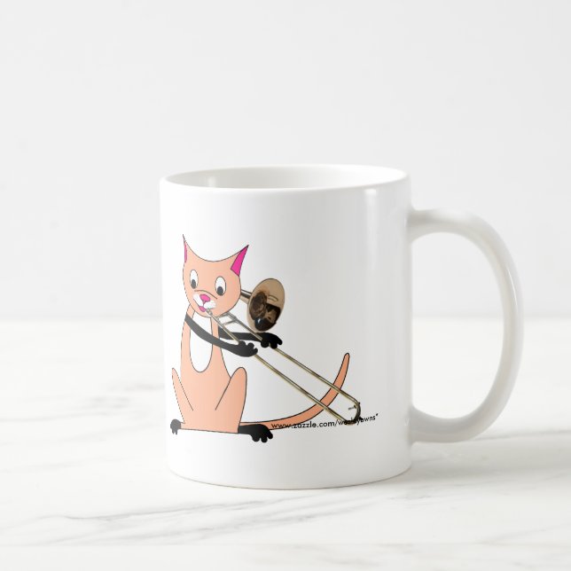 Taza De Café Gato que juega el Trombone (Derecha)
