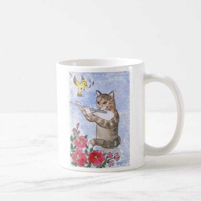 Taza De Café Gato que toca una flauta (Derecha)