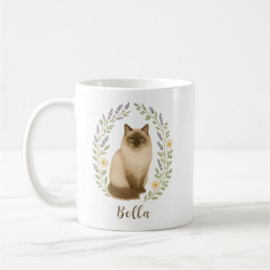 Taza De Café Gato Ragdoll Floral Marco Nombre Personalizado