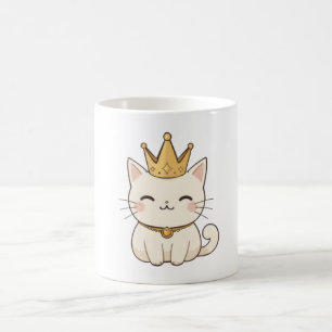 Taza De Café Gato Real con Corona Dorada Diseño Kawaii