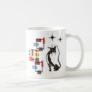 Taza De Café Gato Retro Divertido Kitty Cuadrados Siglo Medio G