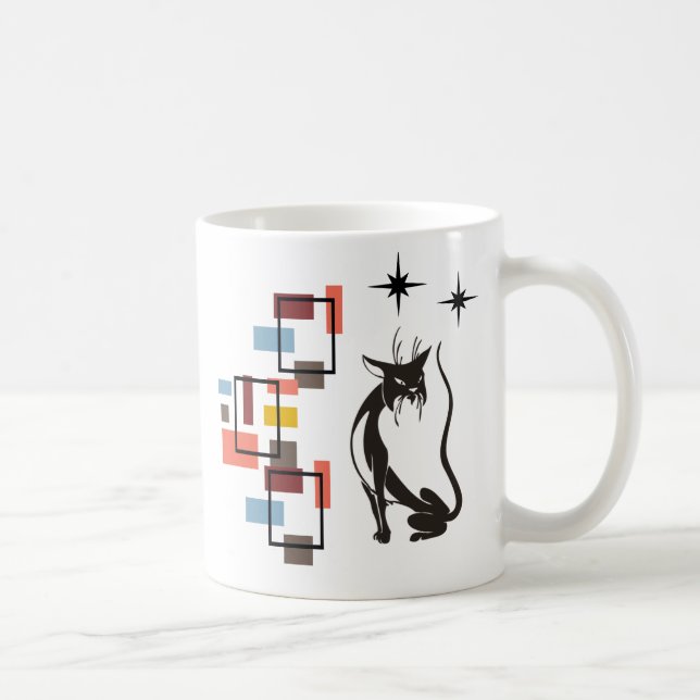 Taza De Café Gato Retro Divertido Kitty Cuadrados Siglo Medio G (Derecha)
