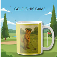 Gato Retro Elegante Jugando Golf con Monograma Per