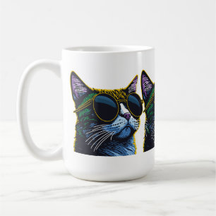 Taza De Café Gato Retro: Encanto de Gafas Amarillas