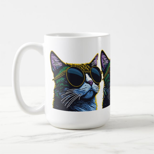 Taza De Café Gato retro: Encanto de los gafas amarillas (Izquierda)