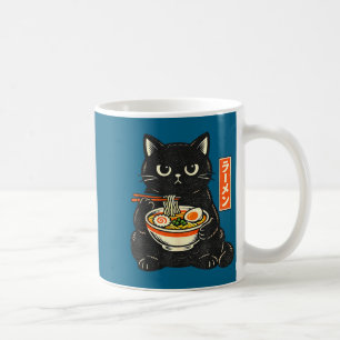 Taza De Café Gato retro japonés kawaii de ramen comiendo fideos