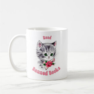 Taza De Café Gato retro lindo - Leer libros prohibidos
