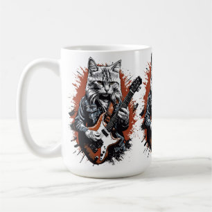 Taza De Café Gato Rockstar Desgarrando Guitarra