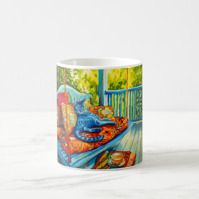 Taza De Café Gato se acicala en columpio (Centro)