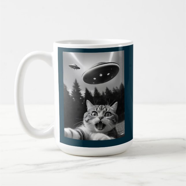 Taza De Café Gato Selfie OVNI Mug Funny Coffee Mug (Izquierda)