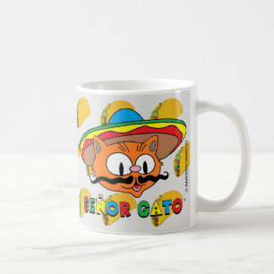 Taza De Café Gato Señor Gato Bigote de Dibujos Animados con Tac