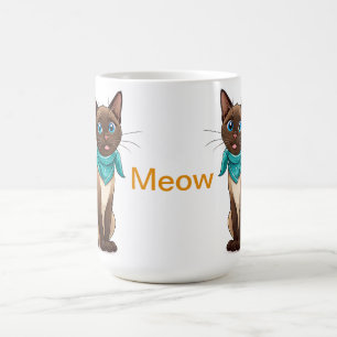 Taza De Café Gato siamés adorable con pañuelo turquesa