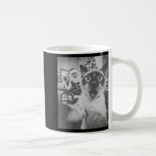Taza De Café Gato siamés Ai divertido selfie con Santa Claus Ch