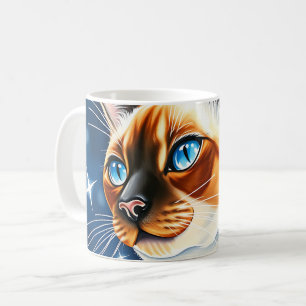 Taza De Café Gato siamés color agua explorando una noche estrel