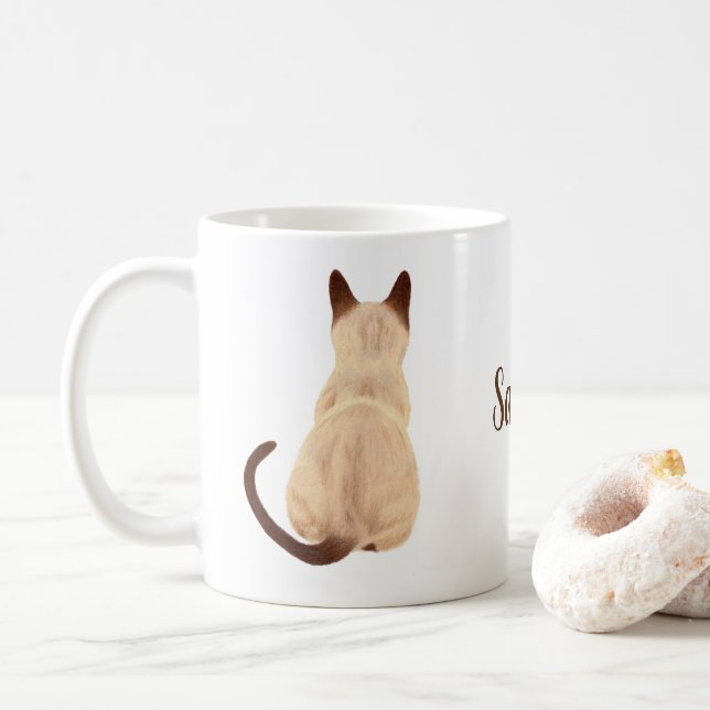 Taza De Café Gato siamés de Sasha que sienta personalizado (Con donut)