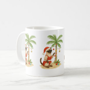 Taza De Café Gato siamés en la playa para Navidades en julio