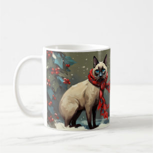 Taza De Café Gato siamés en Navidad con nieve