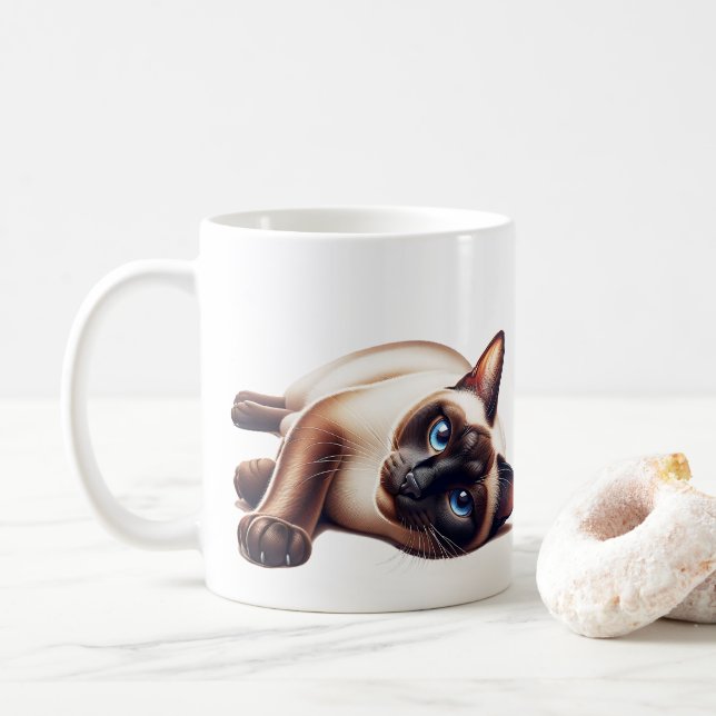 Taza De Café Gato siamés, felino color azul (Con donut)