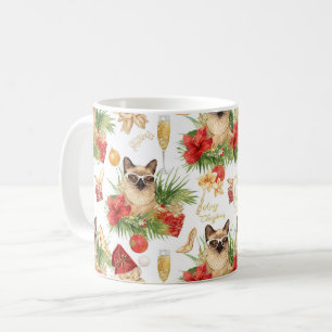 Taza De Café Gato siamés Navidad California temático