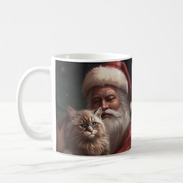 Taza De Café Gato siberiano con Navidades festivos de Santa Cla (Izquierda)