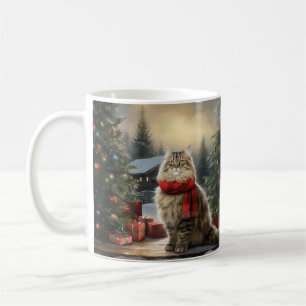 Taza De Café Gato siberiano en Navidades de nieve