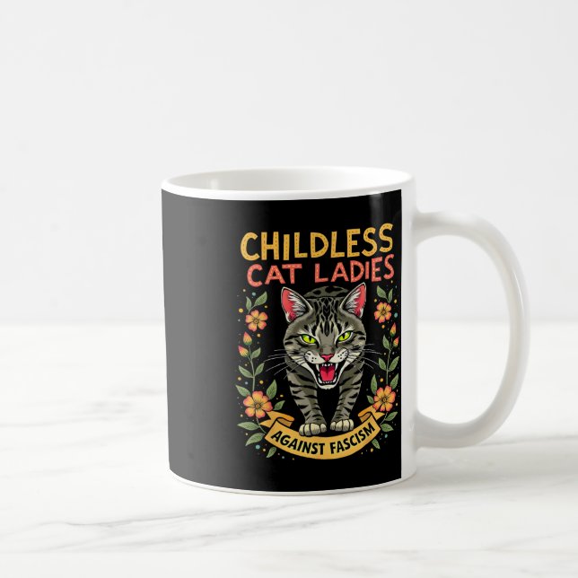 Taza De Café Gato sin hijos contra el fascismo (Derecha)