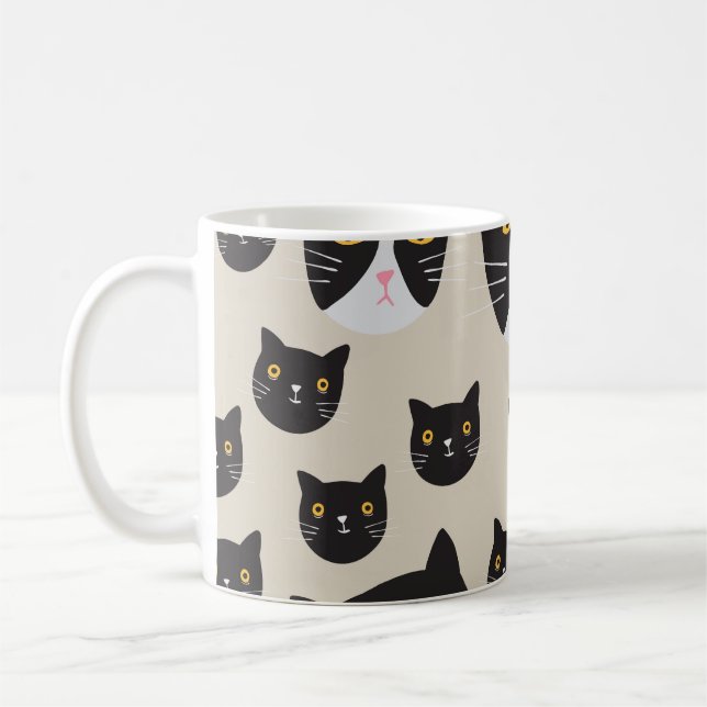 Taza De Café Gato sin mangas, Ilustracion de patrón caprichoso. (Izquierda)