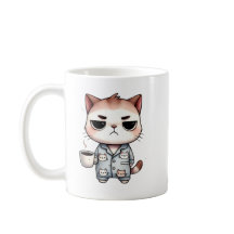 Gato somnoliento con café, gatito gruñón, gato pij