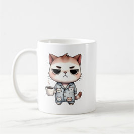 Taza De Café Gato somnoliento con café, gatito gruñón, gato pij