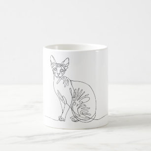 Taza De Café Gato Sphynx Dibujado a Mano - Arte de Línea Minima