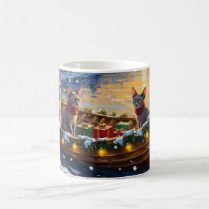 Taza De Café Gato Sphynx Navidad Barco Fiesta