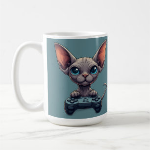 Taza De Café Gato Sphynx Sosteniendo Controlador de Juego
