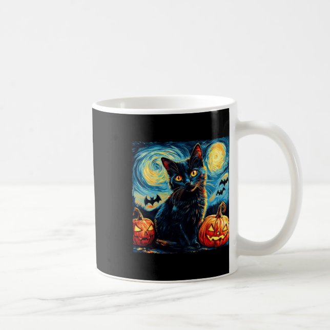 Taza De Café Gato Starry Night Van Gogh Cat Lover Bats (Derecha)