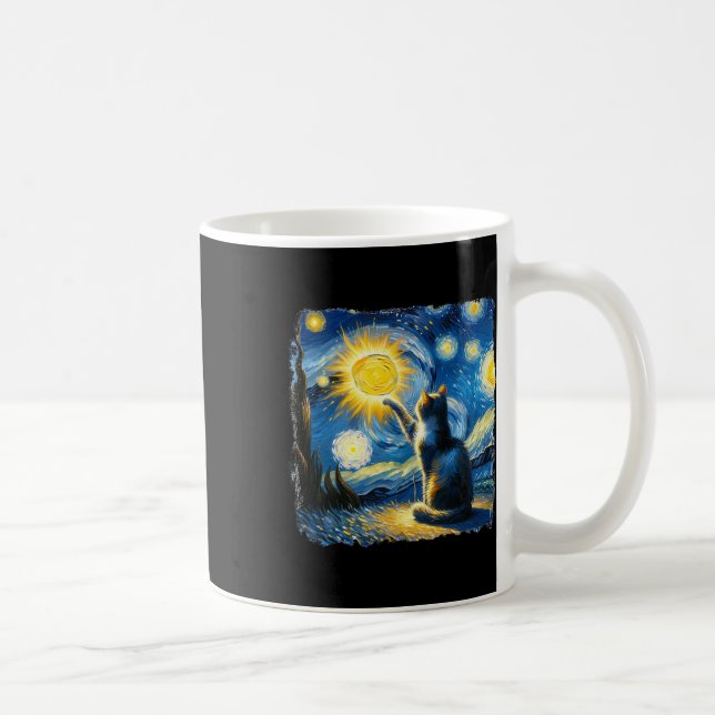 Taza De Café Gato Starry Night Van Gogh Cat Para Gato Que Perte (Derecha)