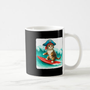 Taza De Café Gato surfista con sombrero de pirata en la tabla d