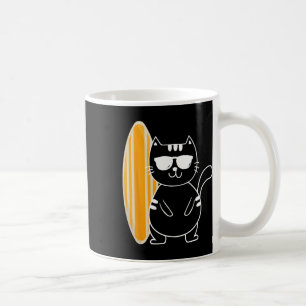 Taza De Café Gato surfista - Tabla de surf de playa olas de océ